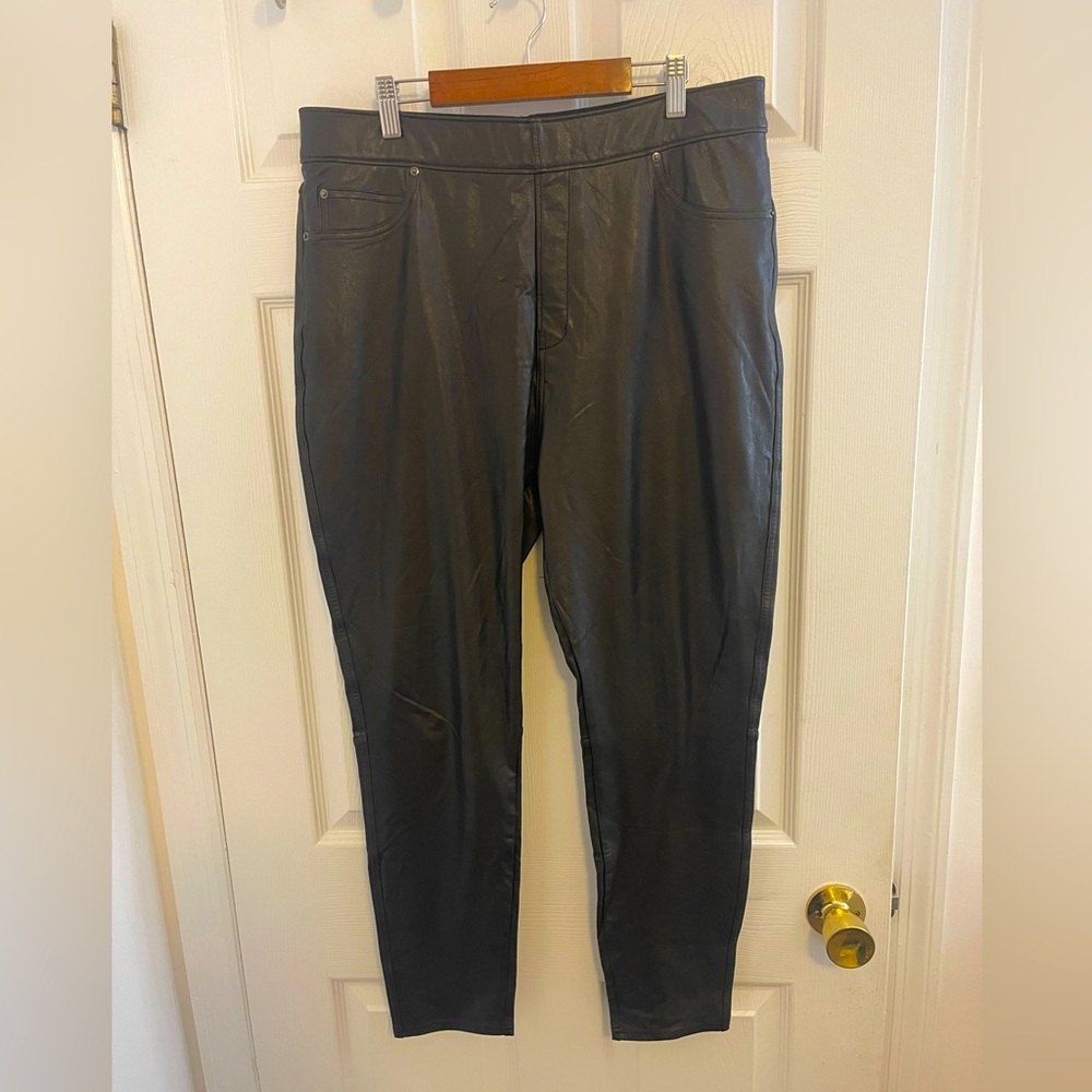 SPANX black faux leather pull on jeans moto biker grunge festival indie sleaze